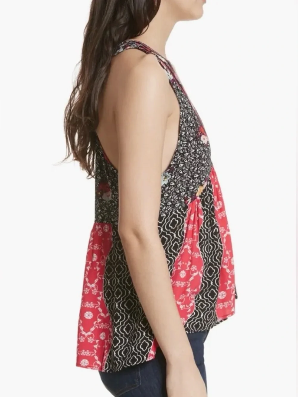 Free People Dream Darlin Deep V Babydoll Razorback V-Neck • Medium